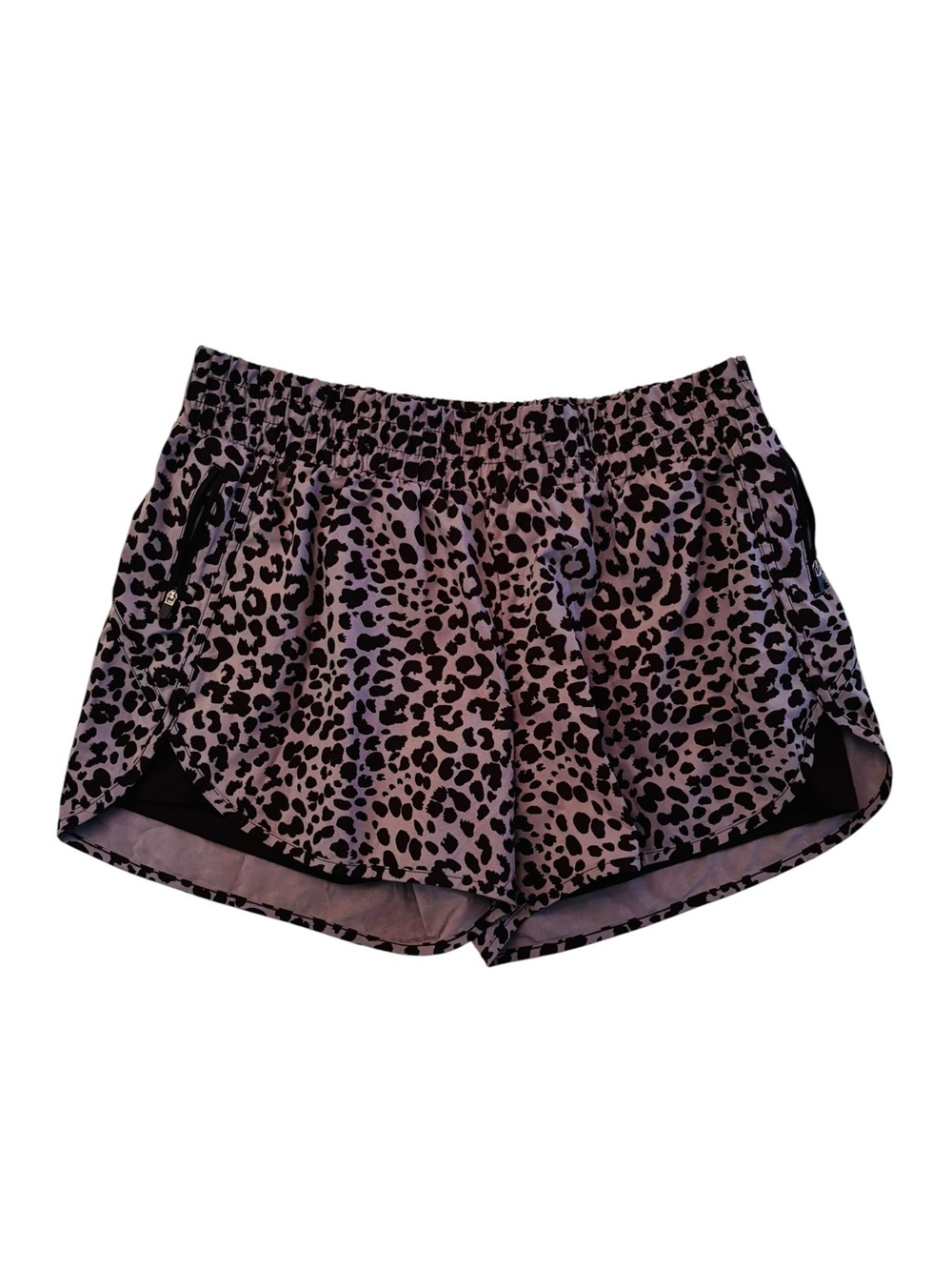 Avia Black and Brown Leopard-Print Workout Shorts Large